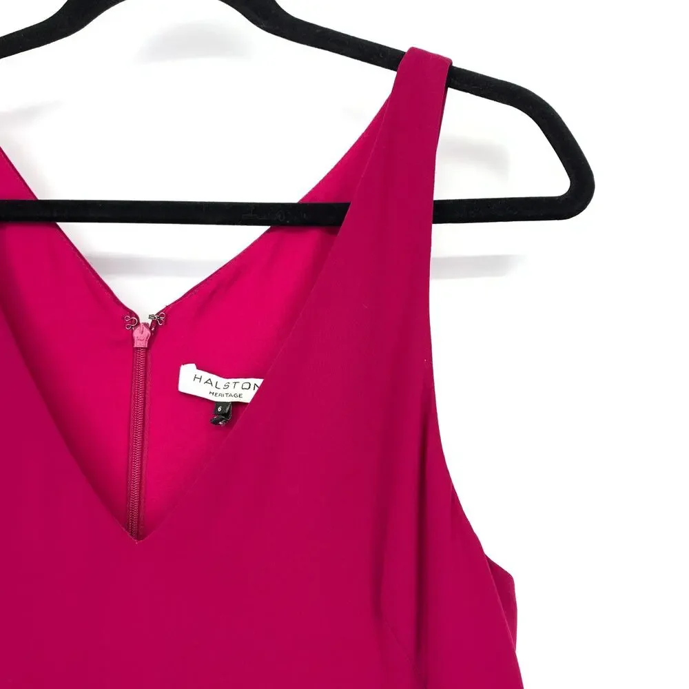 Halston Heritage Asymmetrical Dress Pink Ruffle Hem Sleeveless Womens 6 V-Neck - Picture 3 of 5